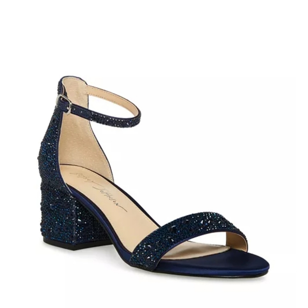 Betsey Johnson Navy Blue Glitter Block Heel Sandals